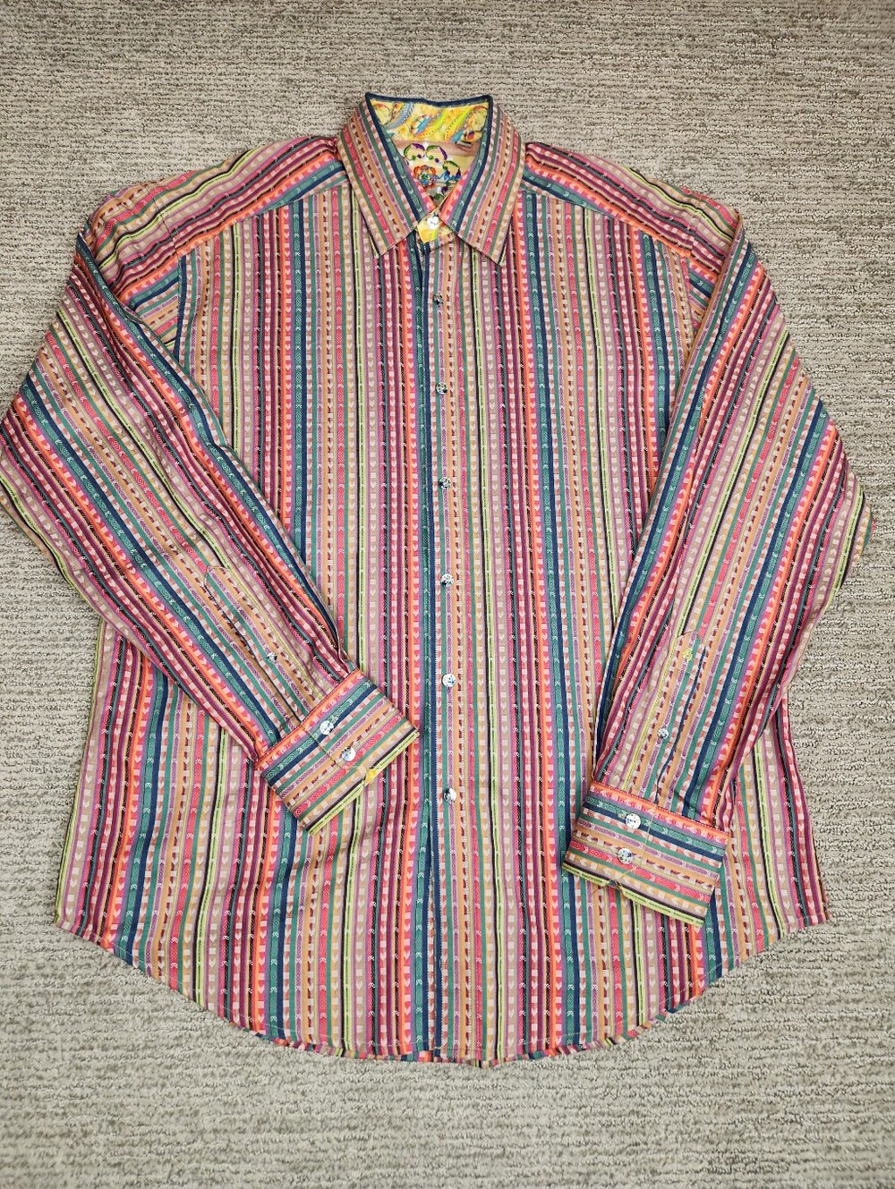 Robert Graham Pink Colorful Button Shirt Mens XL Flip Cuff Artsy Vertical Stripe